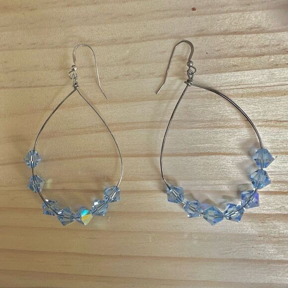 Sterling Silver & blue Swarovski Crystal Hoop Earrings - Picture 8 of 8